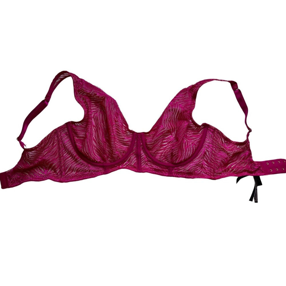 Victorias Secret Bra Wine Pink 34DD Unlined Plunge Boned Corset Bustier Sides